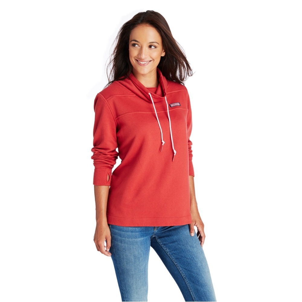 Funnel Neck Relaxed Shep Shirt in Red